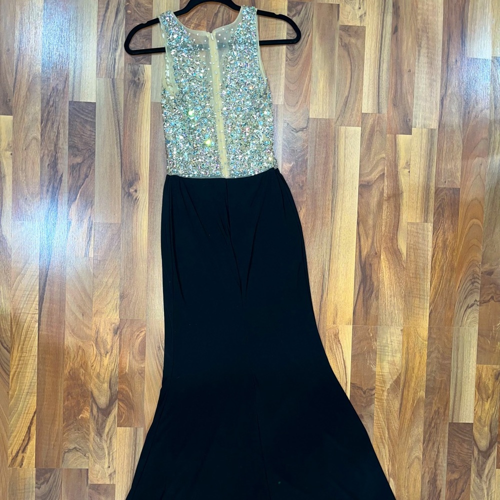 Eva USA sparkley hand beaded black and sheer neutral colored dress.